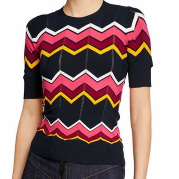 cinq a sept Tops - Cinq à Sept Striped Chevron Crew Neck Sweater